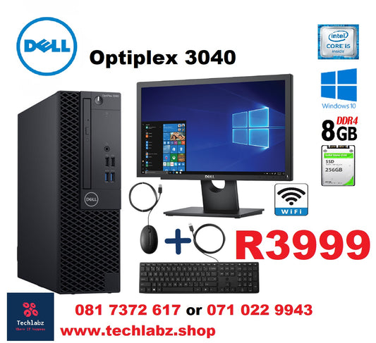 Dell OptiPlex 3040 Intel i5, 6th Gen SFF PC with 22" Monitor+keyboard +mouse+wifi windows 10 + office /appache