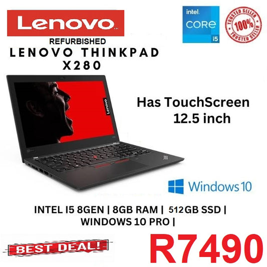 Lenovo ThinkPad X280 Intel i5, 8th Gen Laptop with 8GB Ram 12.5" Screen, Intel i5, 8GB Ram + 512GB S