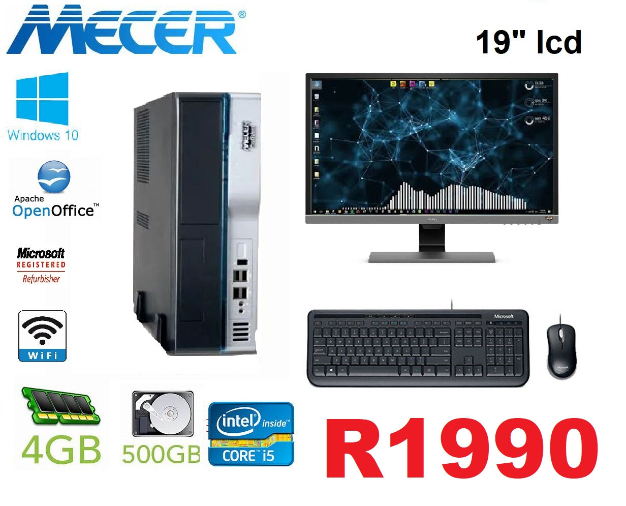 Mecer PC-Intel Core i5 3470 @3.2HGz CPU, 500GB, 4GB RAM 19" lcd