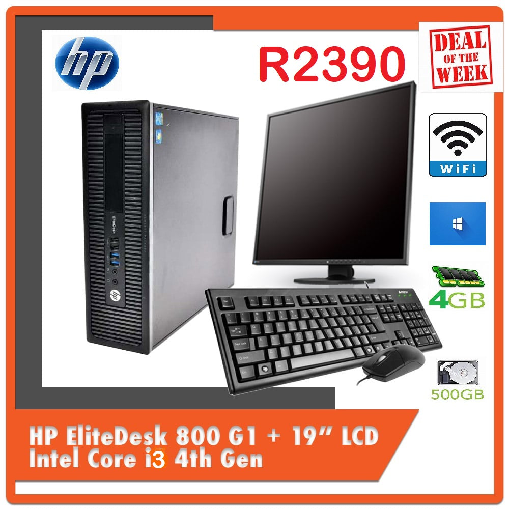 HP EliteDesk 800 G1 Intel Core i3 4th Gen + 19 Monitor (refurb)